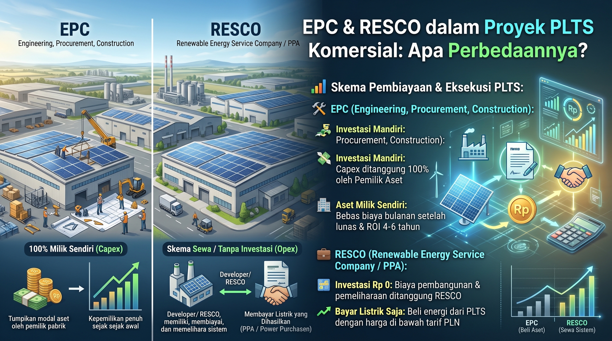 Apa Itu EPC dan RESCO dalam Proyek PLTS Komersial?