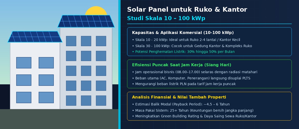 Solar Panel untuk Ruko & Kantor: Studi Skala 10–100 kWp